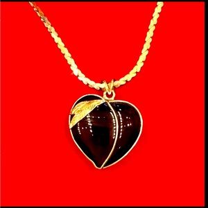 14K 18” chain Necklace with black Apple/Heart stone slider.